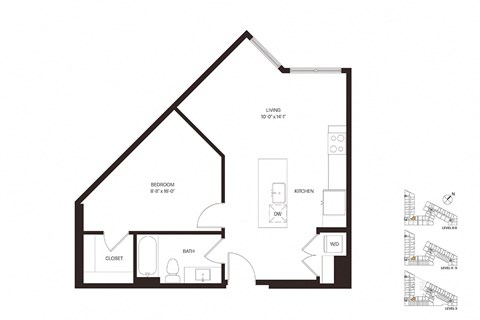 Floor plan for 1 bed, 1 bath, 707 sqft